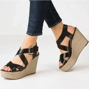 Michael Kors Black Leather Celia Wedge Sandals
Size 8.5